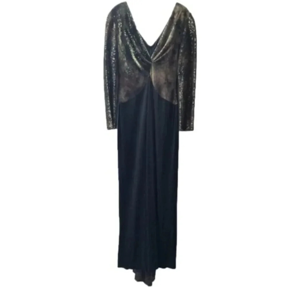 Joseph Ribkoff Couture Metallic Shimmer Black Evening Gown Dress 12